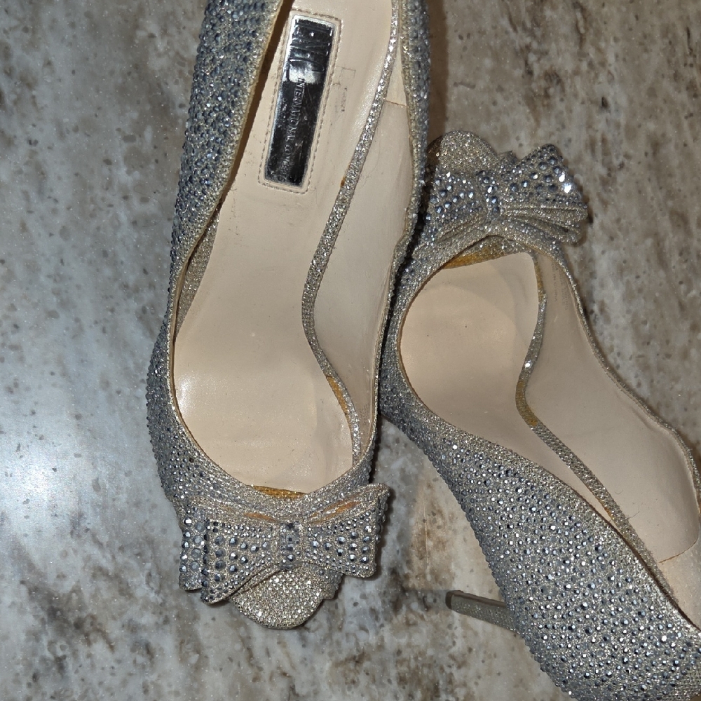 INC International Concepts Glittering Silver Bow Heels